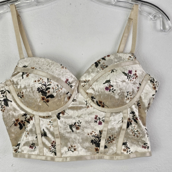 Haute Monde Bustier Beige Floral Velvet Sz S Light Romantic Feminine Country - Picture 1 of 10